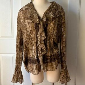 NY Collection Brown Patterned Blouse